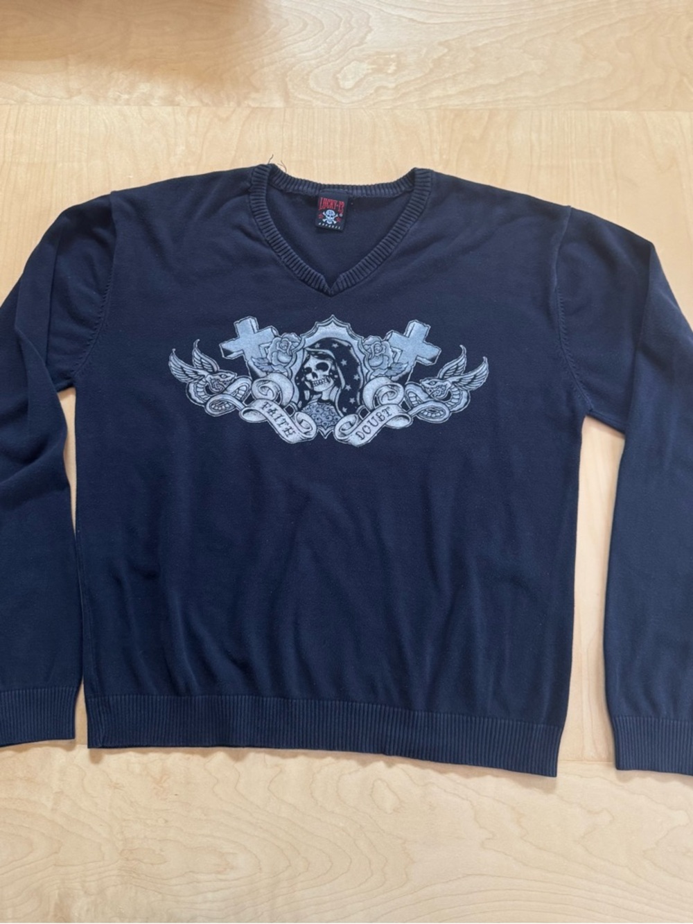 Black Lucky 13 Kint Sweater XL ‘Faith and Doubt’